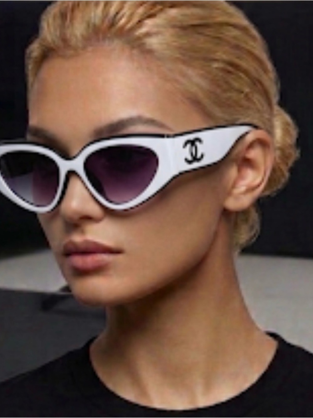 White Cat-Eye Sunglasses with Black Logo - Designer Style